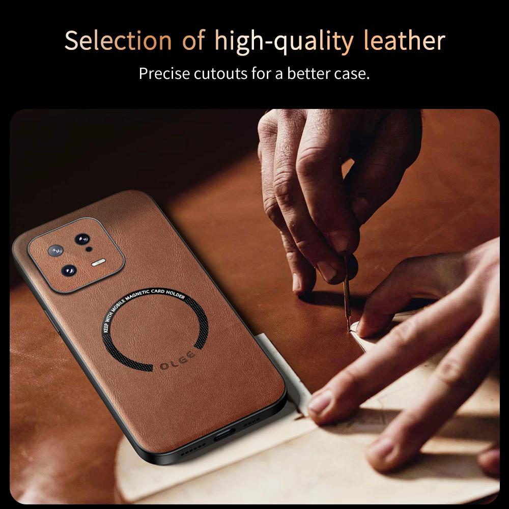 For Xiaomi 13 13Pro 13Lite 13Ultra Fine-Hole PU Cow Pattern Leather Outer Magnetic Ring Soft Edge Anti-Drop Phone Case