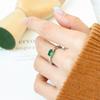 Korean-Inspired Brass Ring Set with Oval Emerald Zircon: Unique Design for Couples
