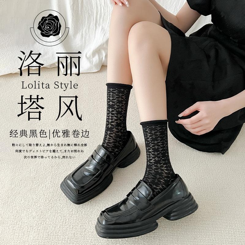 Socks Spring Breathable Mesh Stacking Socks Solid Color Medium Tube Socks Casual Lolita Socks Stockings