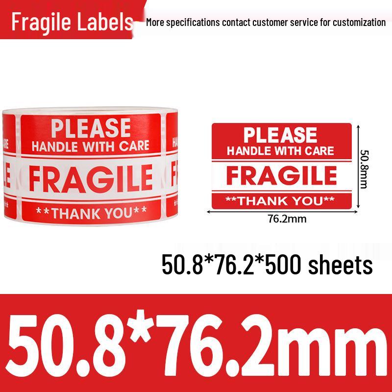 Easy Tear Fragile Label Stickers - English & Chinese Warning on Coated Paper, Anti-Tear Design
