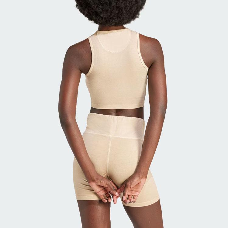 adidas Originals Essential Solid Logo Round Neck Short Vest Women Tops Magic-Beige IR5996