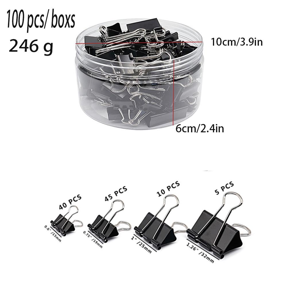 Multicolor Binder Clip Set: Long-tail, Black Metal Clips for Stationery & Paper