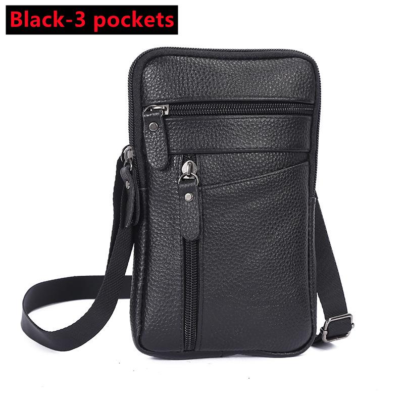 Herren Echte Leder Handy Tasche Crossbody, Vintage Kleine Umhängetasche, Kompakte Hüfttasche mit Reißverschlussfächern, Outdoor Reise Tasche
