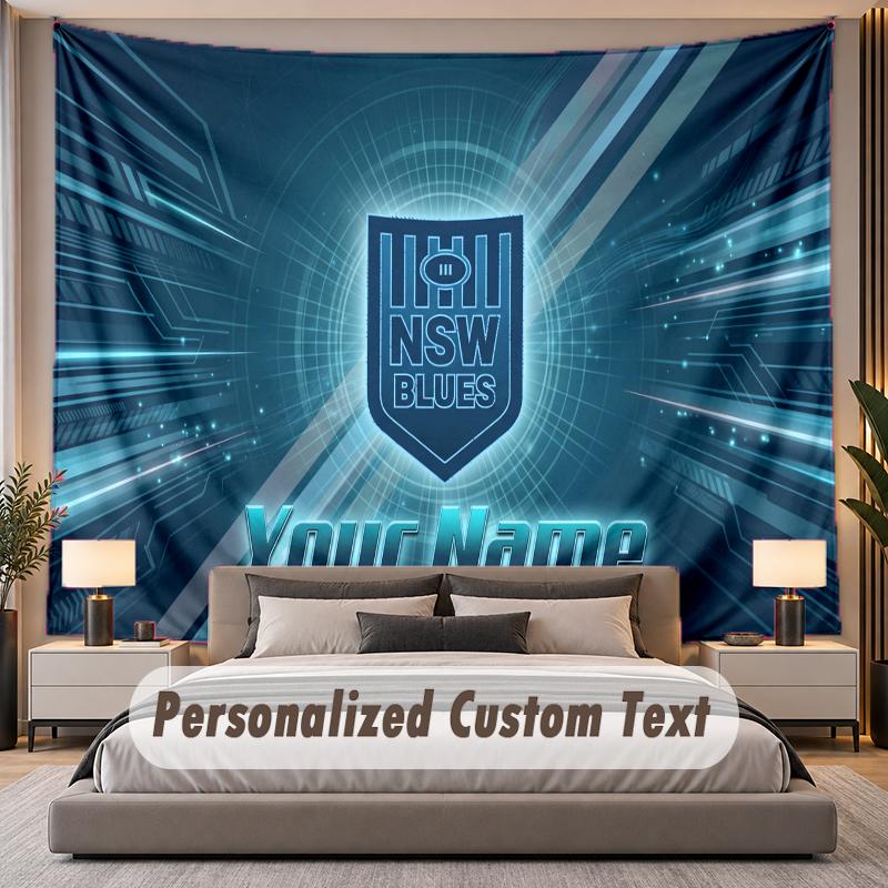 Custom Name Text Tapestry NSW Blues Personalized Polyester Wall Tapestry For Bedroom And Room
