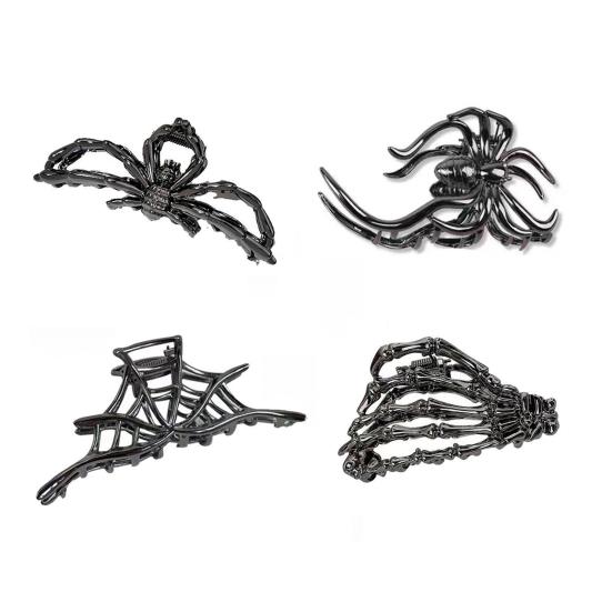 4Pcs Halloween Hair Claws Black Spider Web Skeleton Hand Bat Shape