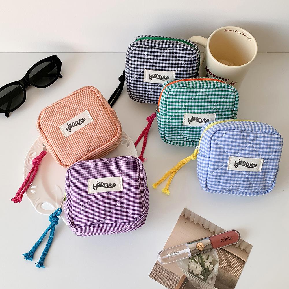 Korean Plaid Makeup & Coin Purse – Student Desktop Organizer