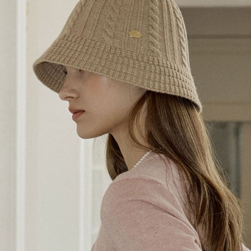 

NONLOCAL Cable Knit Bucket Hat - Beige Beige_FREE
