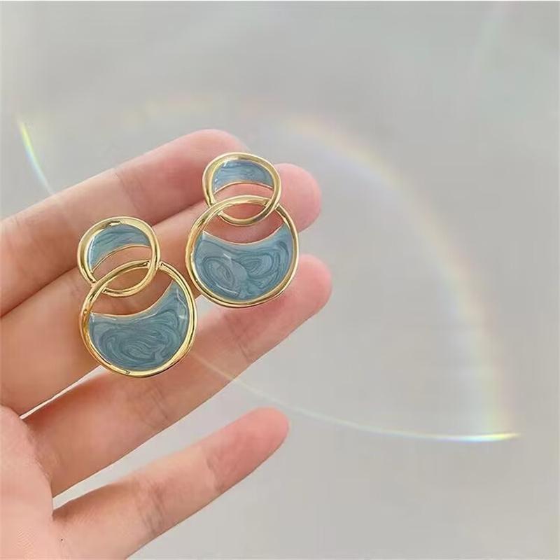 New Geometric Circular Blue Enamel Glaze Earrings Pendants For Women Fashion Luxury Elegant Drop Earrings Jewelry Gifts