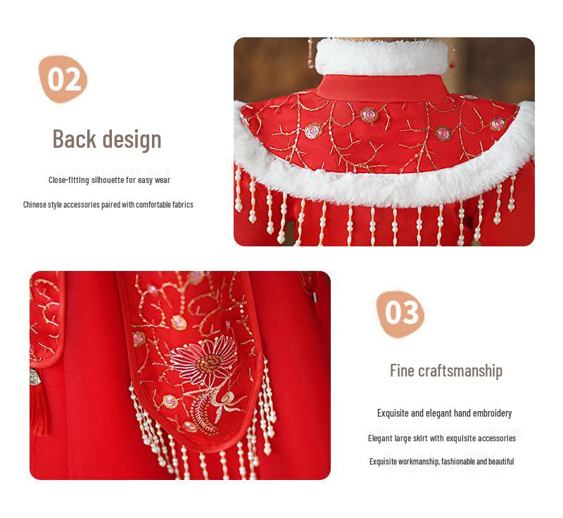 Vinter-Hanfu-klänning för flickor - Liten festlig outfit i kinesisk stil