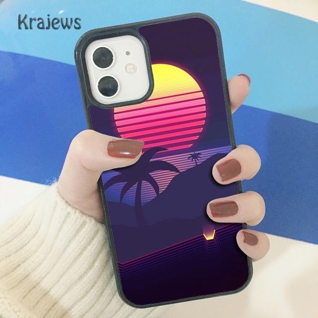Krajews 80s Retrowave Neon Palms Tree Soft Phone Case Cover For iPhone 17 Air 16 15 14 plus 11 12 13 pro max coque Fundas