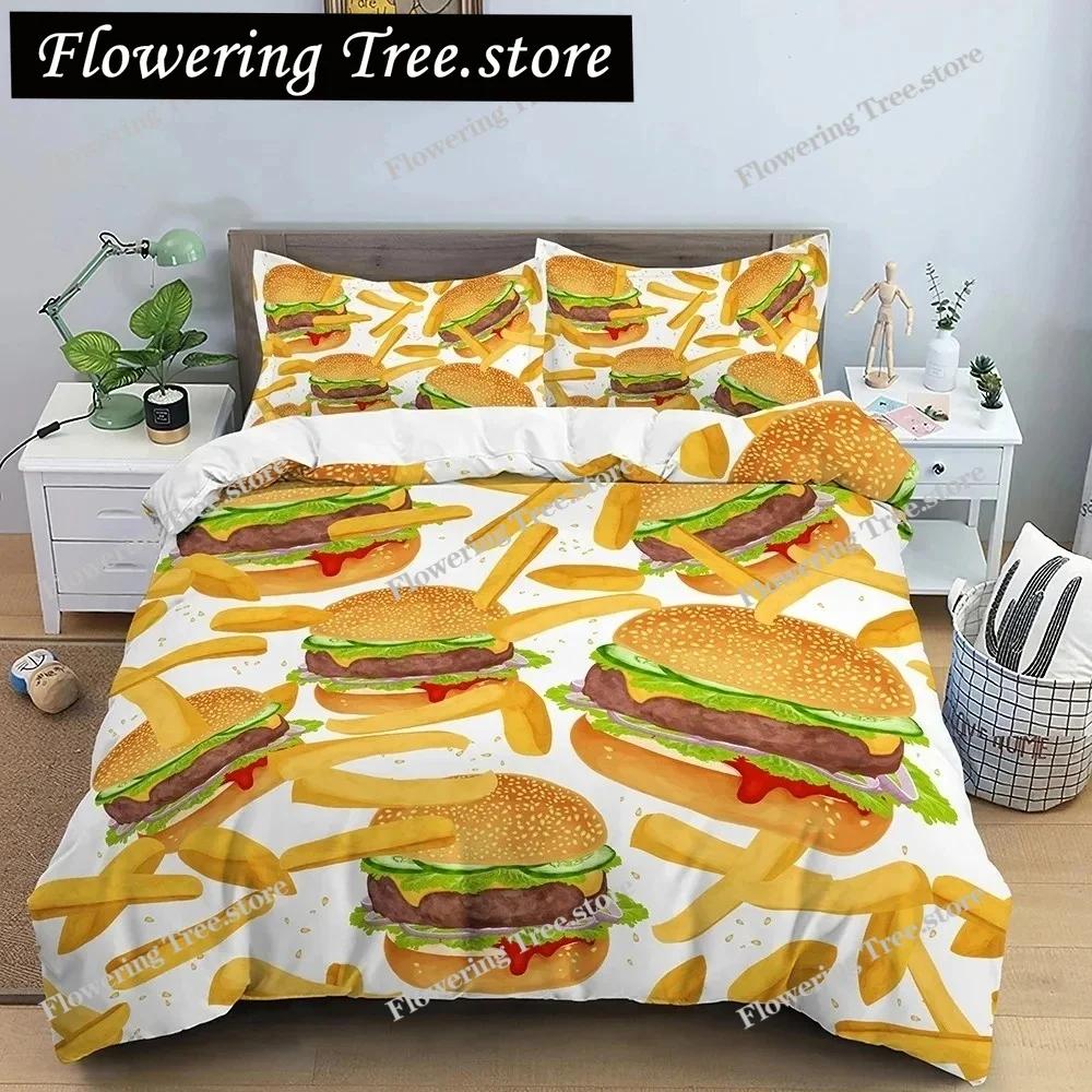 Snack Duvet Cover Set Coffee Bread Donut Pattern Pink Polyester Comforter Cover For Kids Adult Teen Bedding Set Queen King Size