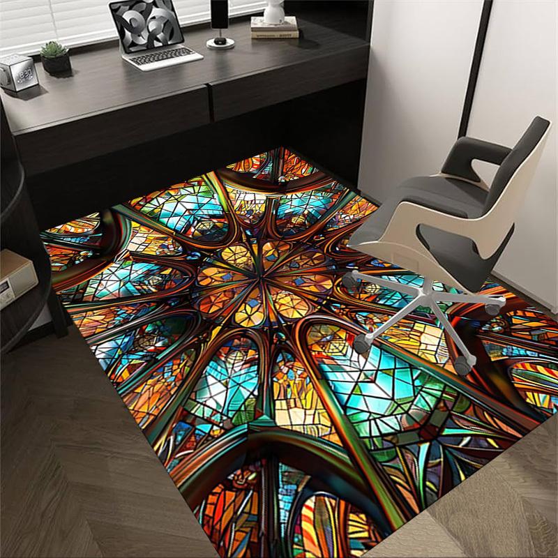 1PC Stained Glass Kaleidoscope Extra Large Non Slip Floor carpet, Office, family, bedroom Large Area Rug Indoor Rugs, Vibrant Colors