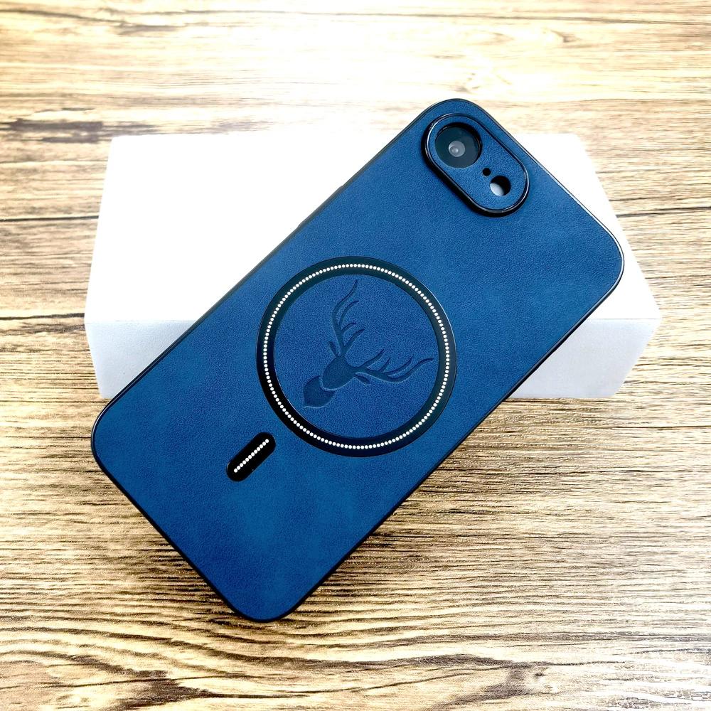 

Роскошный кожаный чехол Magsafe для iPhone 16e 16 15 14 13 12 11 Pro Max Plus X XS XR, магнитный, для беспроводной зарядки, ударопрочный For iPhone13 Pro Max синий