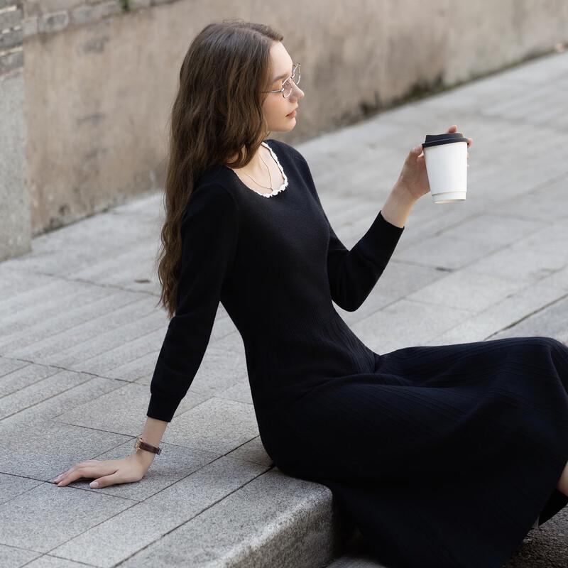 TonLion 2025 Autumn/Winter Women's Colorblock Long Sleeve Knit Dress