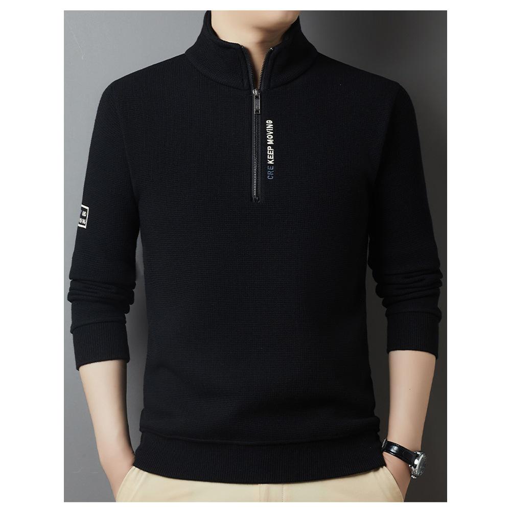 Men's Winter Fleece-Lined Zipper Sweatshirt with Semi-High Collar, Thickened Long-Sleeve Casual Sweater