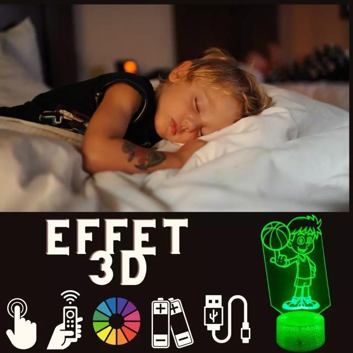 Lampe de Chevet 3D LED Basketteur Enfant Basket-ball, Veilleuse Changement de Couleurs, Lampe Tactile Cadeau Noël Anniversaire