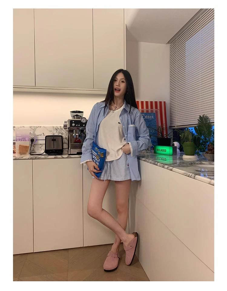 Hong Kong Style Striped Embroidered Drawstring Wide-Leg Shorts for Women - Casual, Versatile, and Lightweight