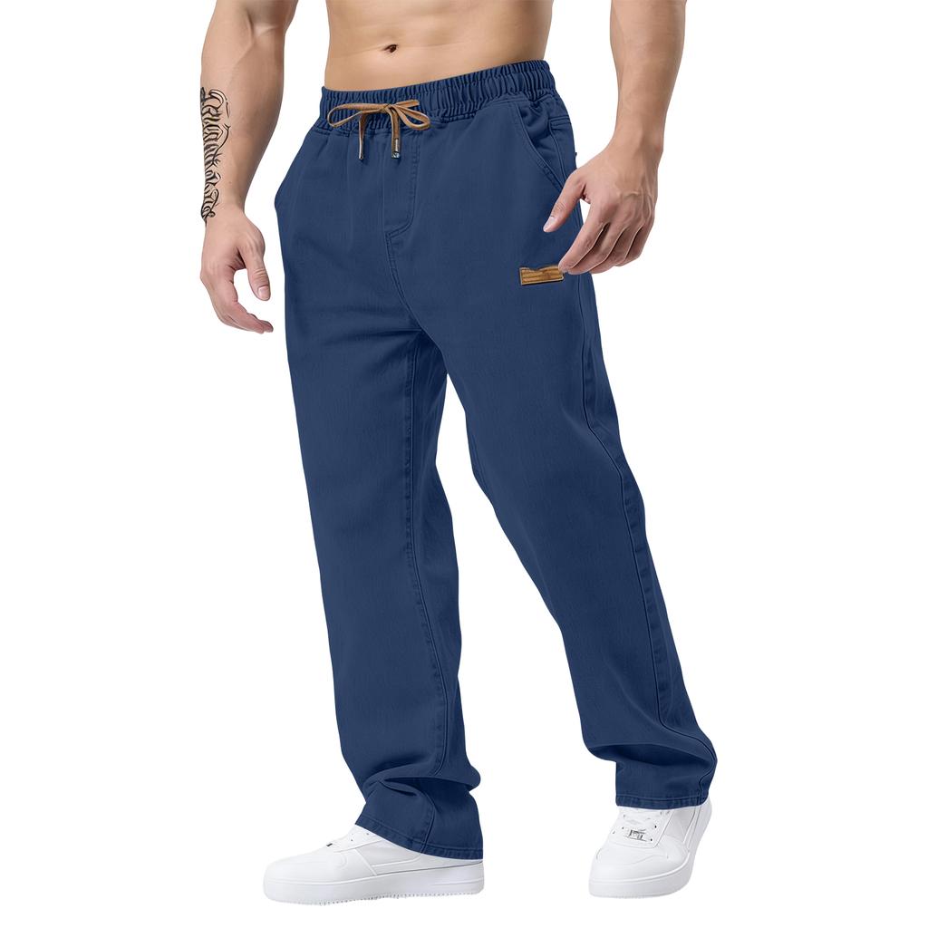 Jeans Classici da Uomo Straight Slim Fit con Vita Elasticizzata per Uomini Anziani