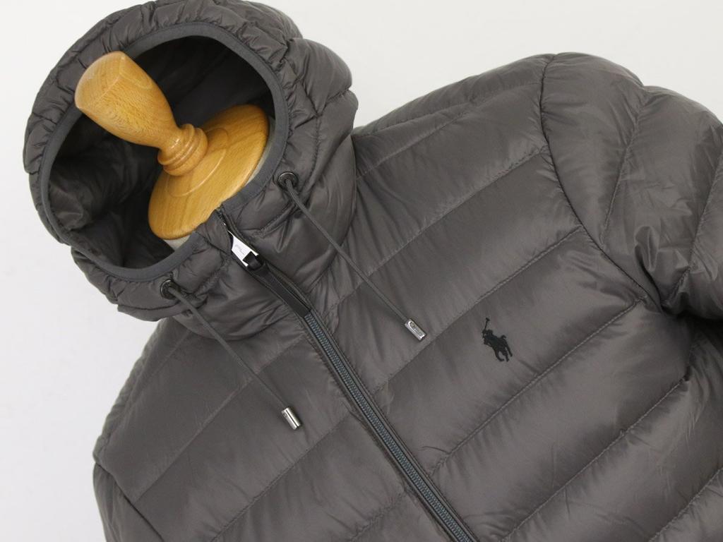 POLO RALPH LAUREN Kurtka/Parka Męska z Puchu Pakowana z Pony Rozmiar 0101676 Haft, L, Szary,