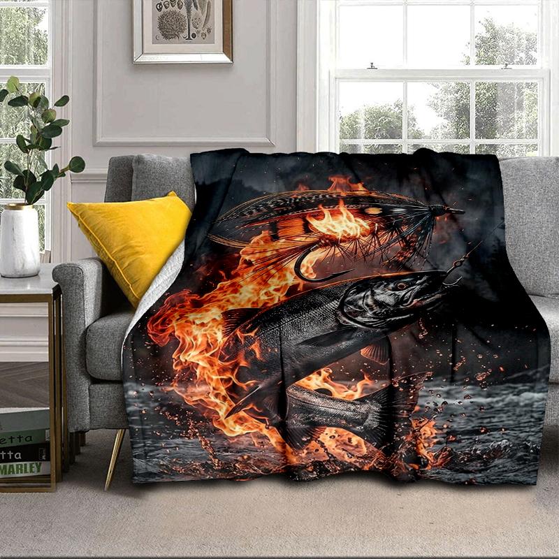 Salmon Amidst Nature Blanket Flannel Blanket for bed, sofa, Camping, Hiking, Picnic Essentials, gift for family Fan gifts