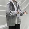Men Fall Winter Hoodie Drawstring Loose Zip-up Long Sleeves Pockets Hooded Plus Size Cardigan Thin Pure Color Daily Wear Casual