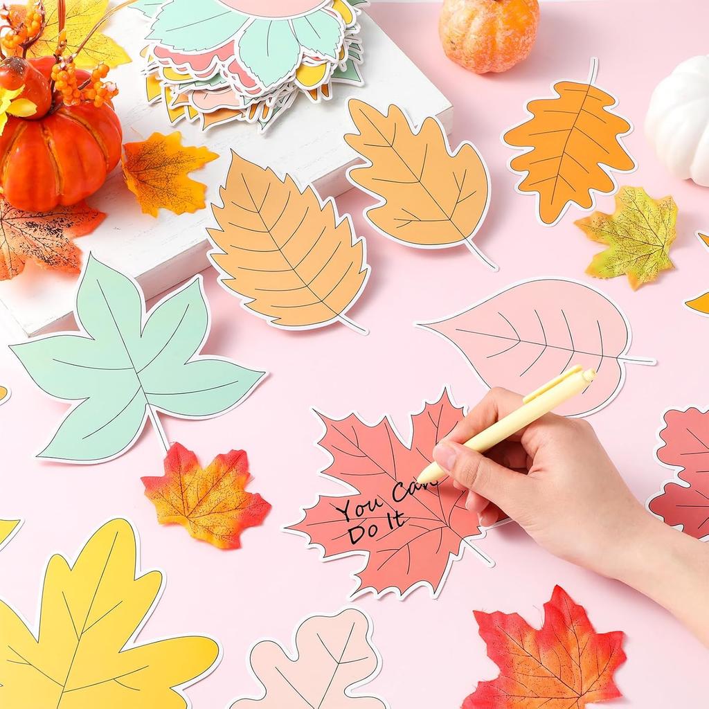 Pajean 60 Pcs Thanksgiving Maple Leaf Decorations Boho Fall Leaves Paper Cutouts Boho Autumn Bulletin Board Decor for Classroom Office Fall