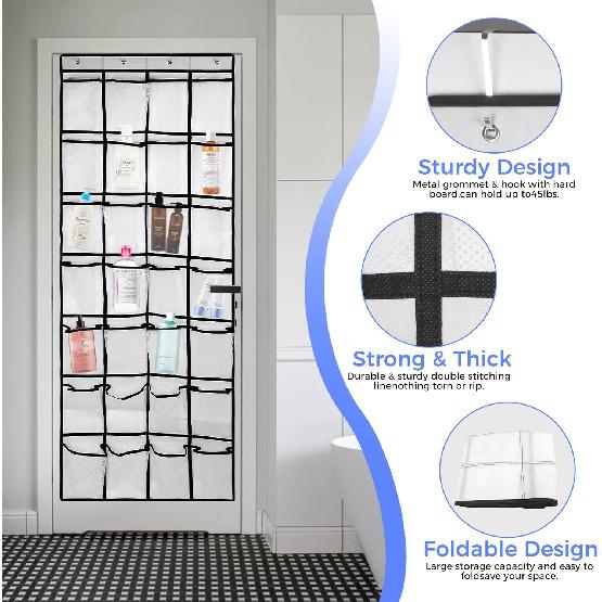 28 Large Pockets Over the Door Shoe Organzier, Hanging Shoe Organizer for Door Large Capacity Shoe Storage Bag with 4 Metal Hooks