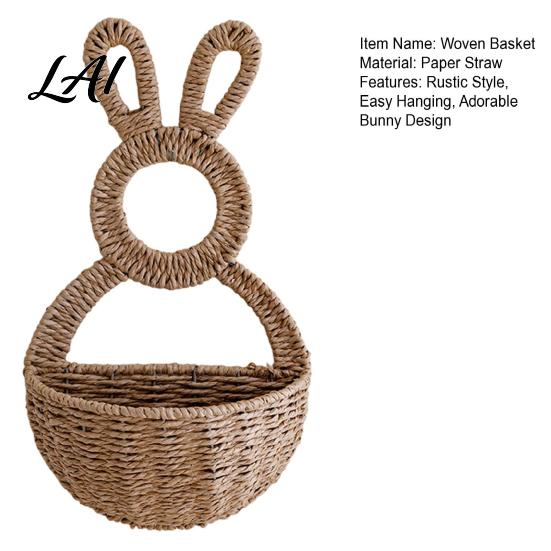 Rustic Rabbit Wall Decor Easter Bunny Woven Basket Handmade Hanging Basket Cute Animal Shaped for Dried or Faux Flowers Plants Farmhouse Home
