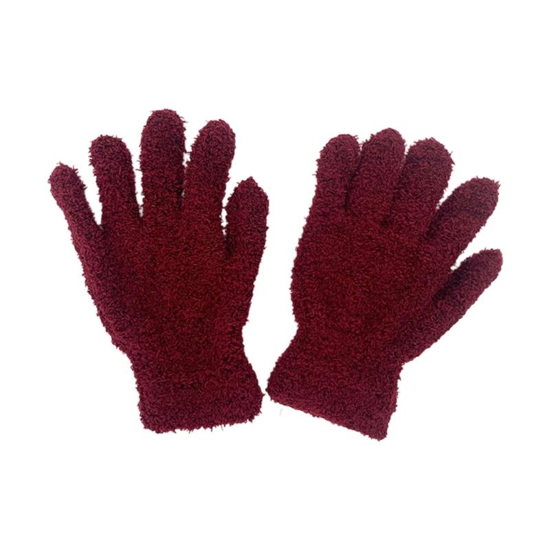 Winter Warm Gloves Stretchy Mittens Adult Coral Velvet Solid Color Full Finger Gloves Skiing Gloves for Cold Weather