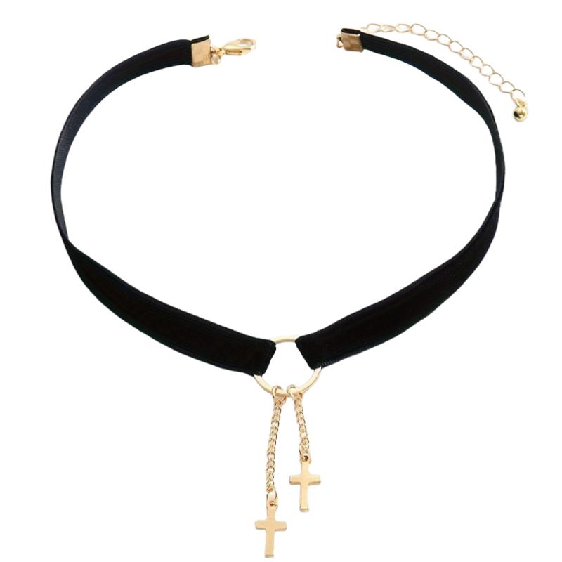 Vintage Elegant Circle Tassel Cross Choker Necklace