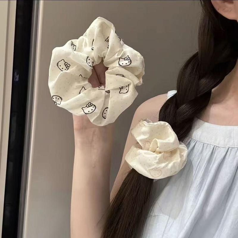 Hello Kitty Hair Band Kawaii Kitty Elastic Large Intestine Type Hair Tie Girls Hair Rope Cartoon Sweet Hair Band Gifts