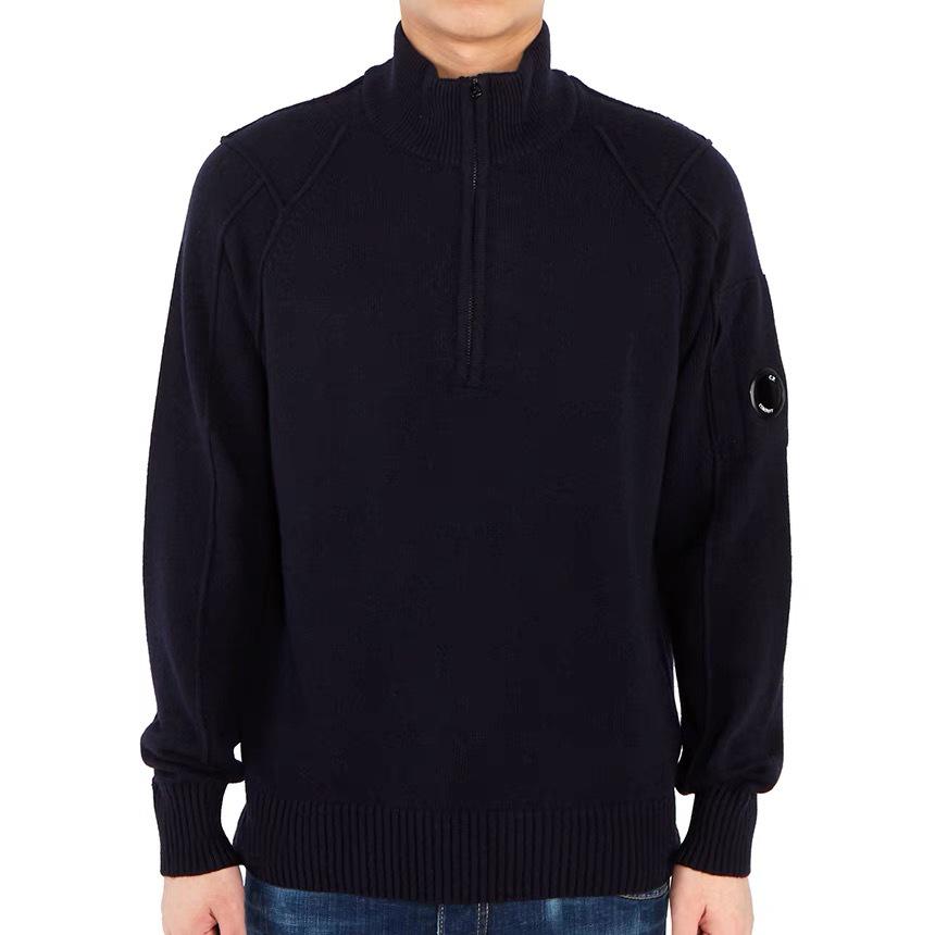 CP COMPANY A/W Styl dla Par Z mikrosoczewkami Okrągły dekolt Jednolity kolor Półzamek Dzianina