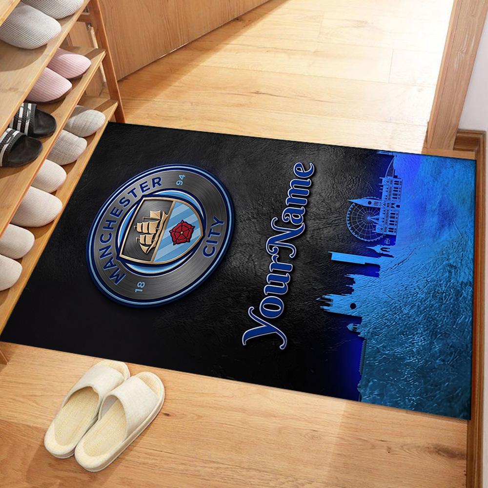 Manchester City Customized Name Area Rug Design for Decorate room Entryway Dining Room Balcony Antislip Carpet Decorate Offices Gift for Festivals