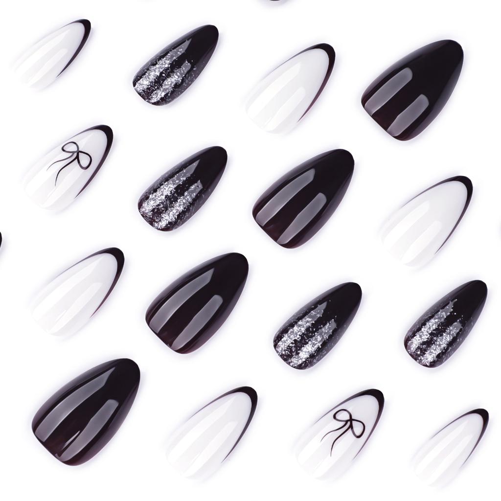 y2k cool and spicy wearing nail art, hot-selling nail pieces in Europe and America, French black wearing nail piece, fake nail.