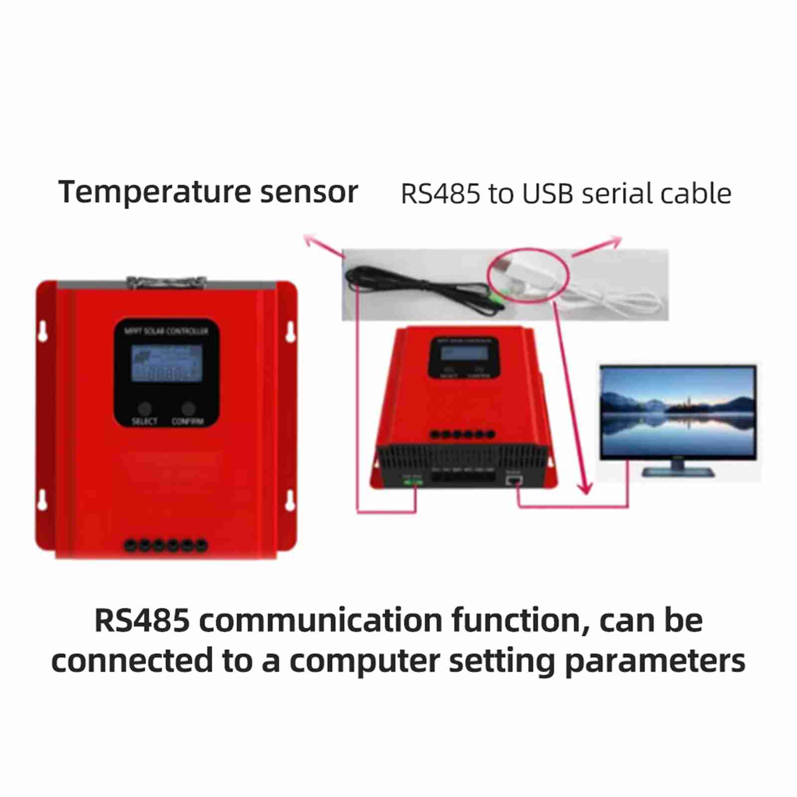 Солнечный контроллер 60А, эффективность MPPT, ЖК-дисплей, связь для автоматического определения аккумулятора 12В 24В 36В 48В
