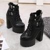 Women Platform Ankle Boots Lace Up Square High Heels Ladies Short Boots Shoes Autumn Winter Female Casual Black Footwear