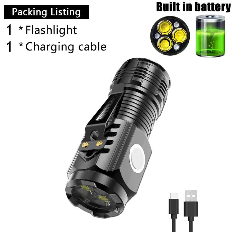 New Upgrade Mini 3LED Flashlight With Pen Clip And Tail Magnet,Builtin Battery USB Charge Outdoor Portable Torch Emergency Lamp
