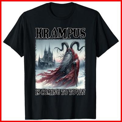 Krampus nadchodzi do miasta Boże Narodzenie Horror Święta Boże Narodzenie Czarny Bawełniany T-shirt Unisex T-shirt