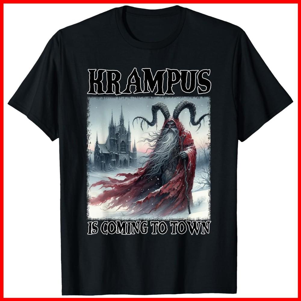 Krampus Is Coming To Town Christmas Horror Holiday Xmas Black Cotton T-Shirt Unisex T-Shirt S