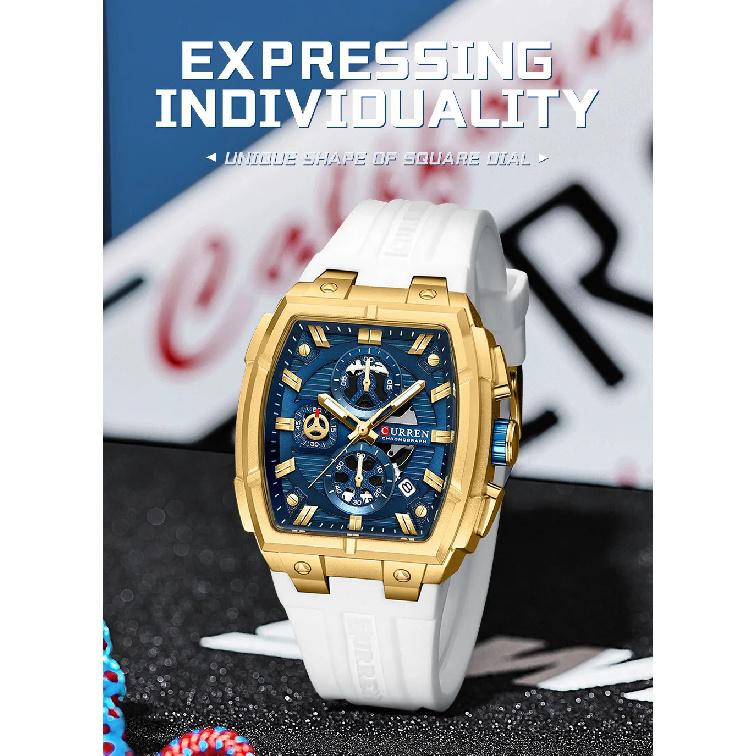 CURREN Luxury Vintage Watch for Men Sports Chronograph Quartz Wristwatches with Silicone Strap,Date,Luminous