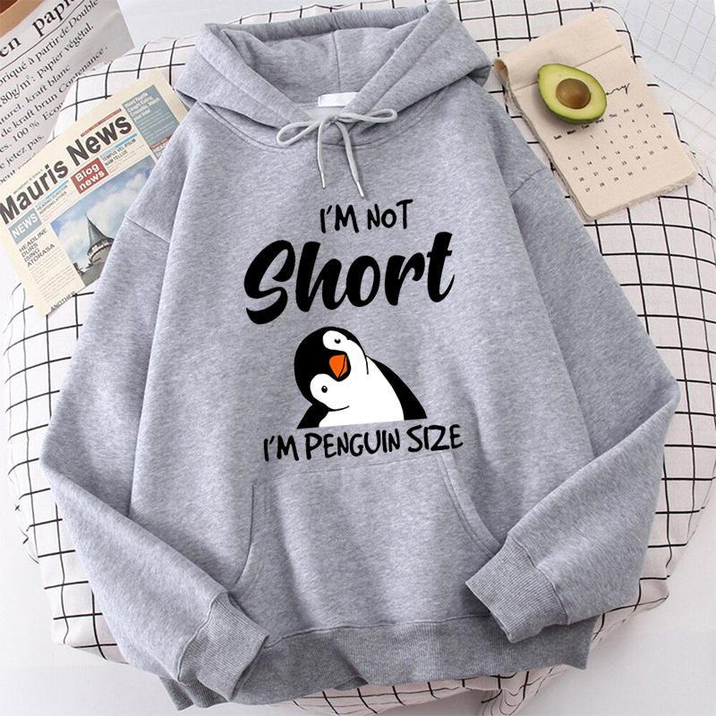 Popular Penguin I'm Not Short Printing Hoodies For Women Autumn Winter Sweatshirt Fashion Hooded Pullover Ladies Streetwear