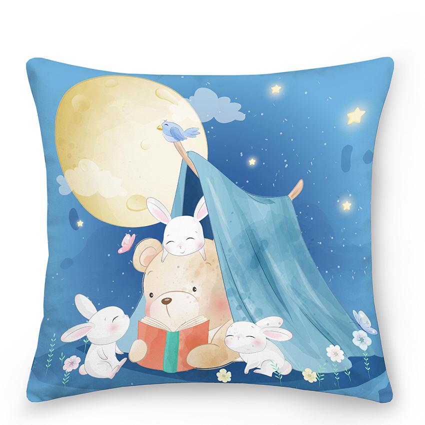 Bedroom Living Room Sofa Pillowcase Cute Panda Animal Print  Cartoon Cushion Cover Blue Home