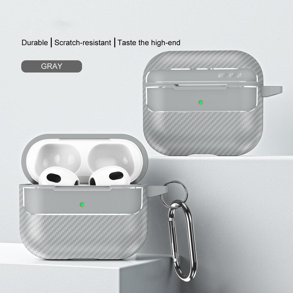 Waterproof Carbon Fiber Texture Soft Silicone Earphone Case With Keychain Hook For Apple Airpods Pro 2 Generation 2nd Air Pods 3 Gen Shockproof Cover