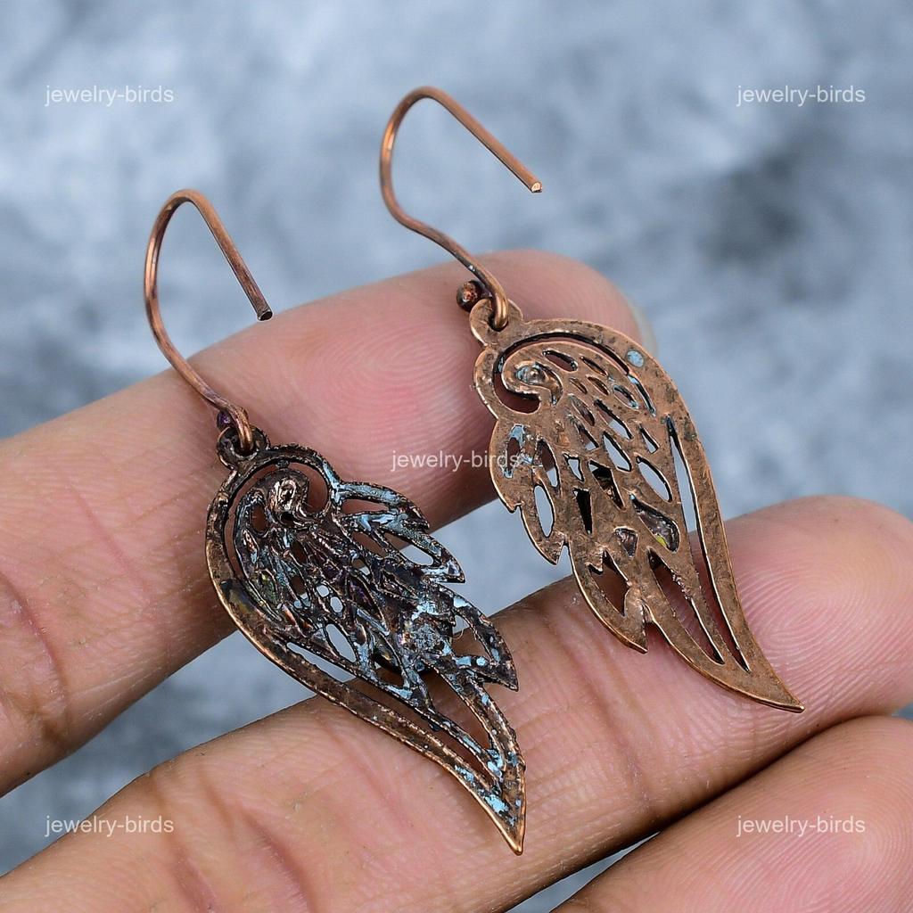 Yellow Agate Gemstone Copper Sisters Gift Electroformed Dangle Birthday Earrings VP-91
