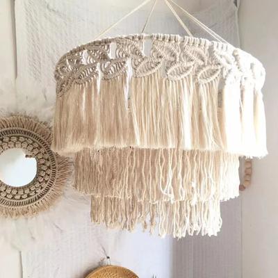 Boho Asılı Lamba Kapağı İskandinav Makrome Dokuma Goblen Abajur Dokuma Püskül Goblen Abajur