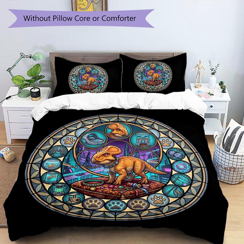 Glass Dinosaur Fantasy Pattern Bedding,Quilt Set Quilt Cover Pillowcase Home Birthday Gift (1 * Duvet Cover + 2 * Pillowcase, Without Core)