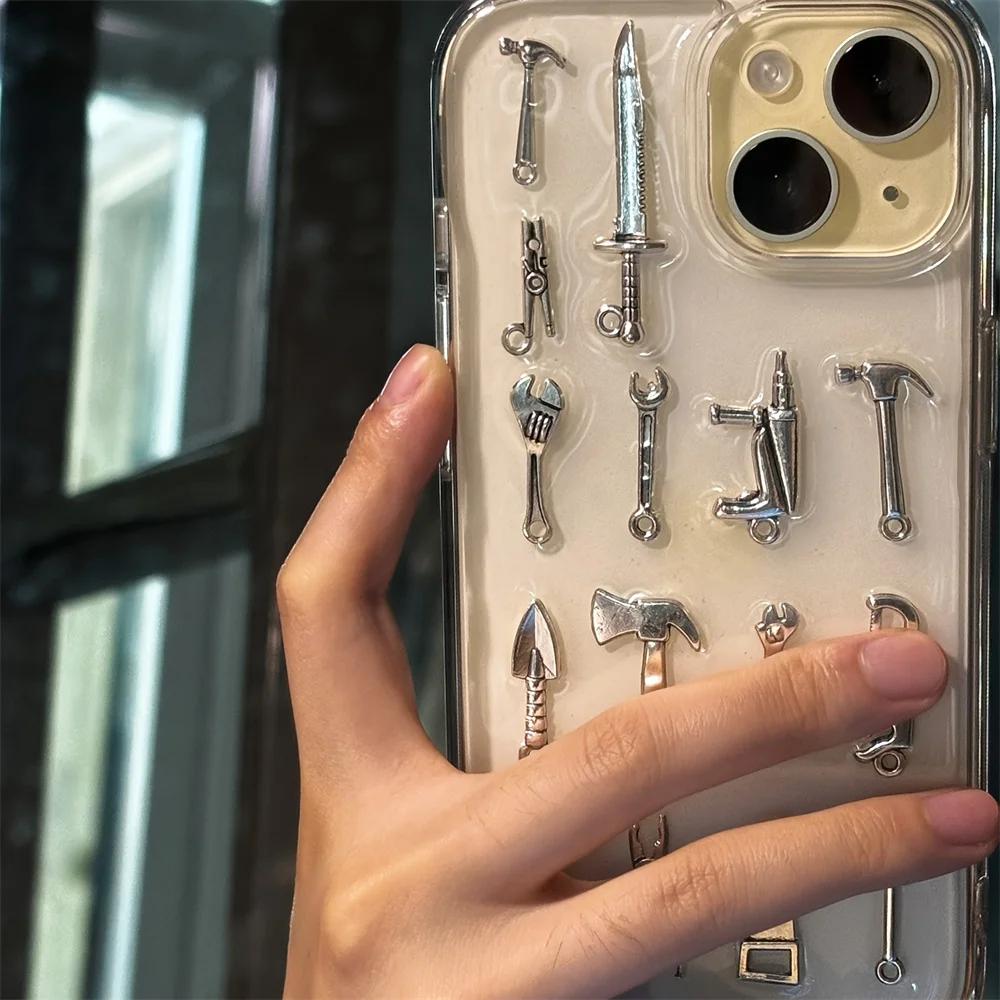 

Креативный ручной чехол-вилка и нож прозрачный для iPhone 17 Air 16 Pro 15 14 11 Pro Max 14 Plus mini X XR XS Эпоксидный мягкий чехол For iPhone 13