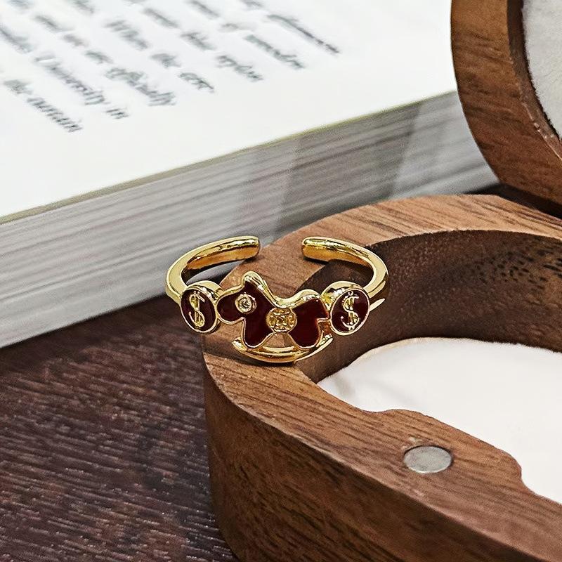 Enamel Ankara Red Oil Copper Coins Immediately Rich Opening Ring Niche Premium Temperament Ring Woman
