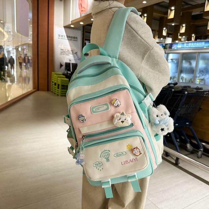 Wenyi Fan Contrasting Colors College Wind Large Capacity Backpack 25 New Cute Junior High School Student School Bag