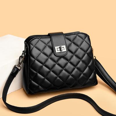 Neue Einfache Koreanischer Stil Modische Diamant Doktor Tasche Rindsleder Vielseitige Ein-Schulter Umhängetasche Große Kapazität Eimertasche